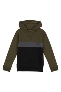 Boys Block Striped Graphic Hoodie in Army Green