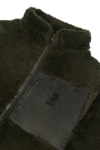 Boys Zip-Through Funnel Neck Teddy Fleece in Army Green