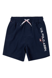 Boys Solid Sport Swim Shorts in Navy Blue