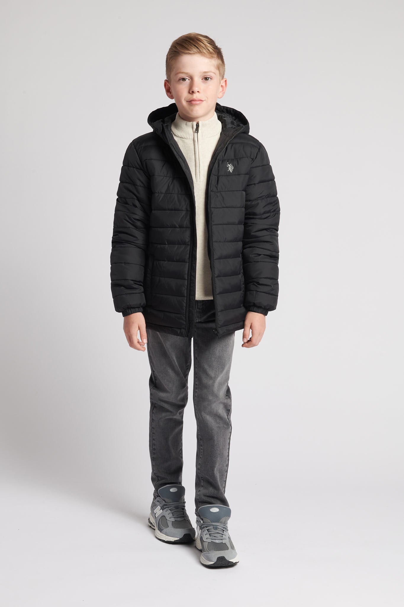 Boys Hooded Quilted Jacket in Black