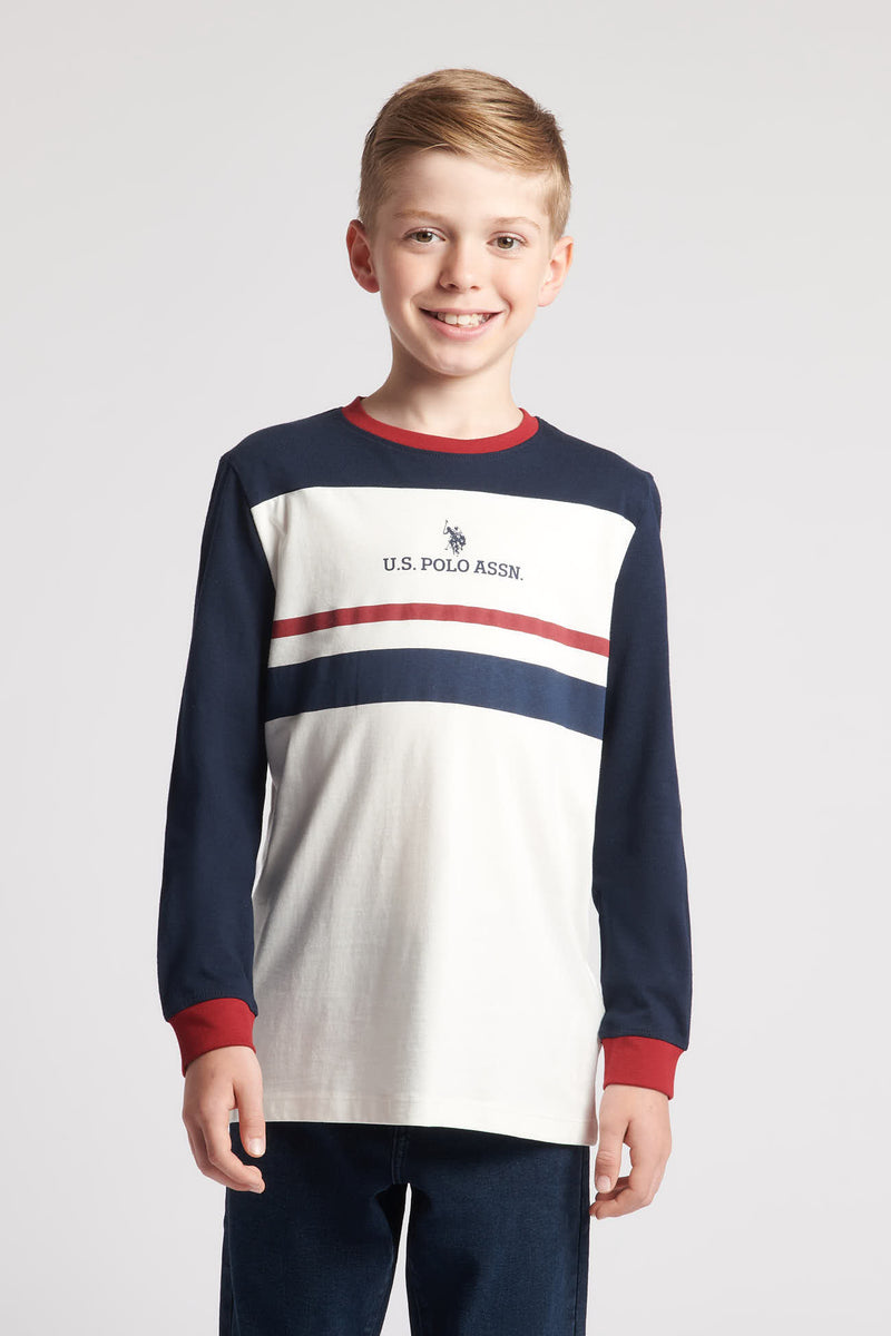 Boys Colour Block Long Sleeve T-Shirt in Marshmallow