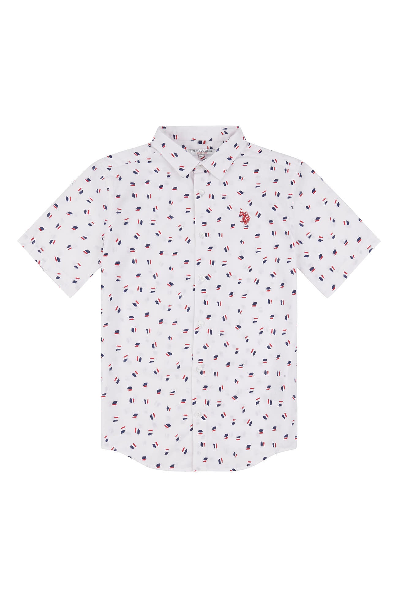 Boys Geo Print Short Sleeve Poplin Shirt in Bright White