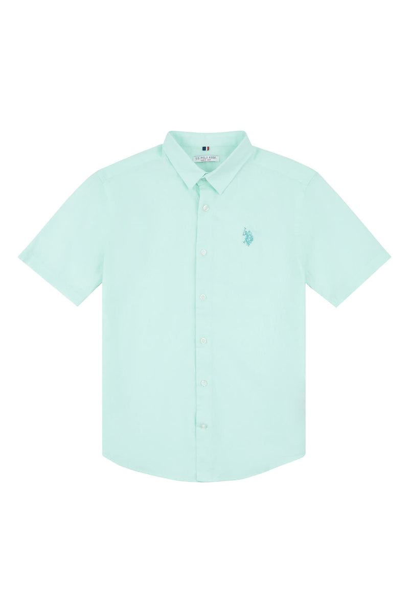 Boys Linen Blend Short Sleeve Shirt in Honey Dew