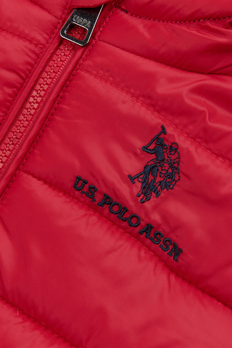 Boys Hooded Quilted Jacket in Haute Red