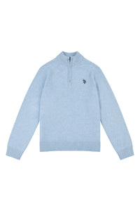 Boys Quarter Zip Knitted Sweatshirt in Parisian Blue Marl