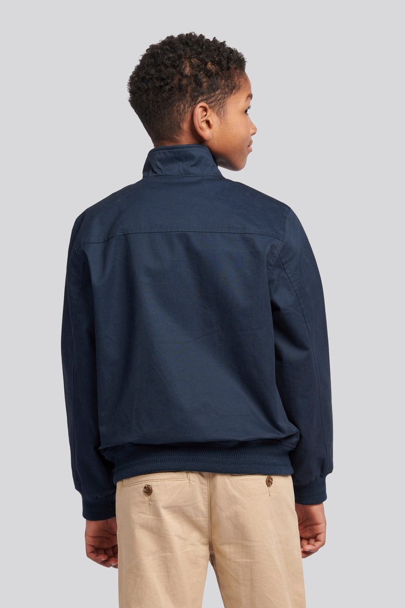 Boys Cotton Twill Harrington Jacket in Dark Sapphire Navy / Haute Red DHM