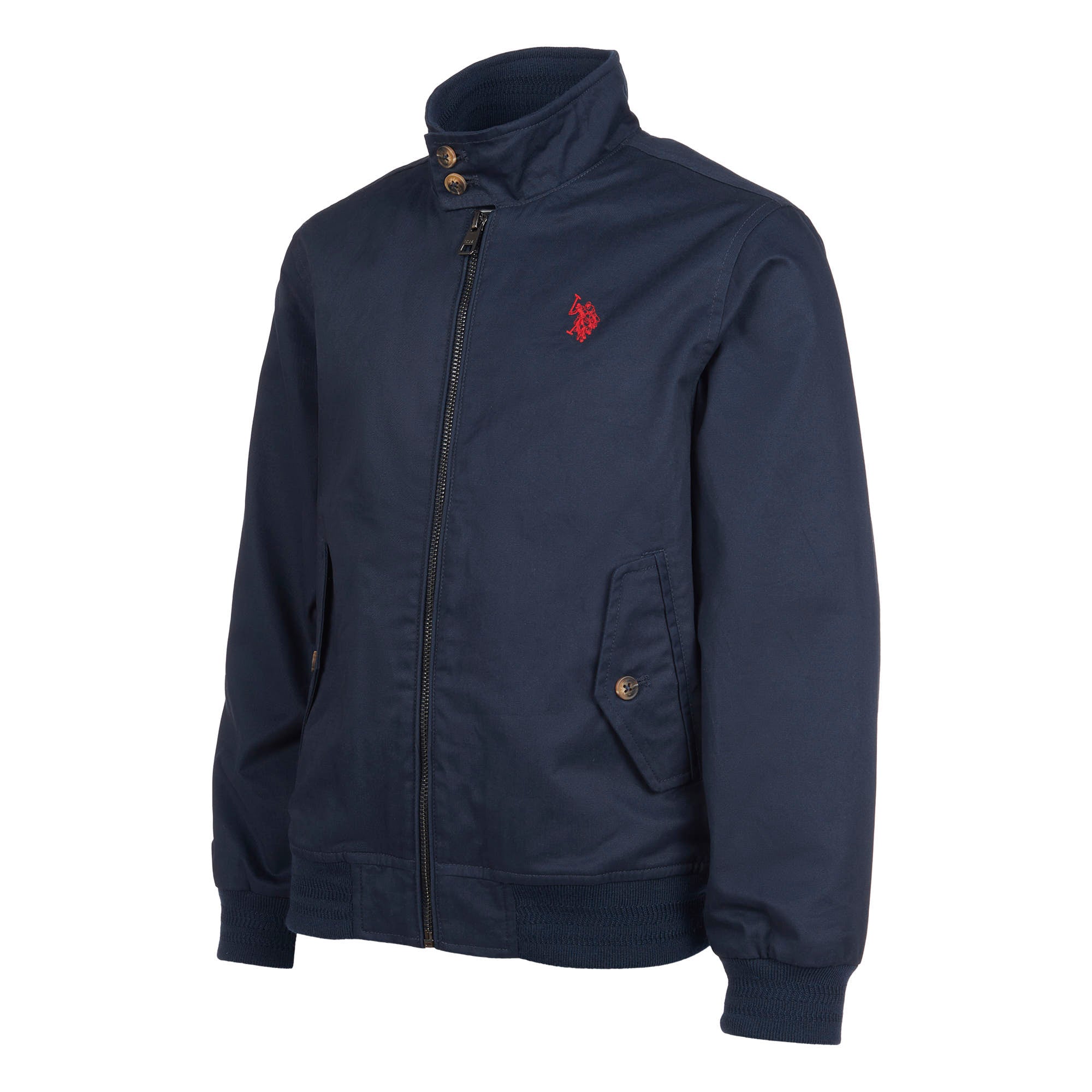 Boys Cotton Twill Harrington Jacket in Dark Sapphire Navy / Haute Red DHM