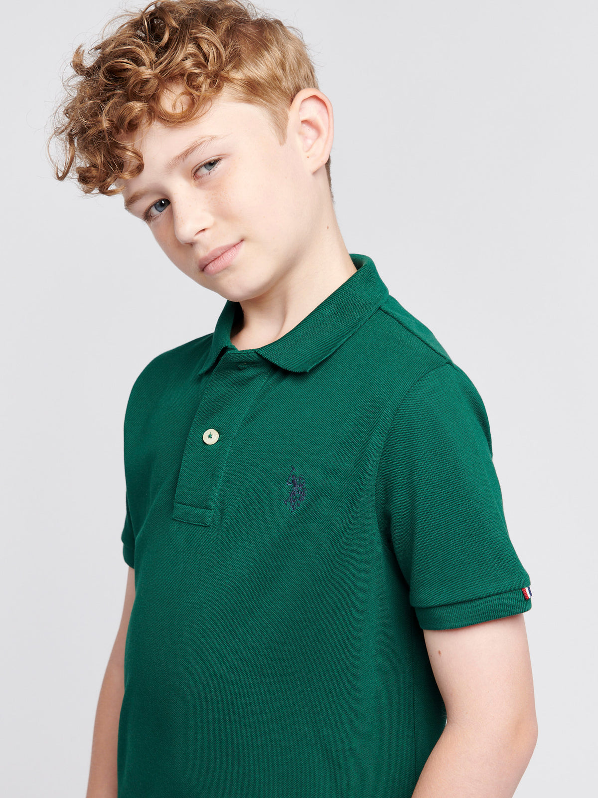 Boys Pique Polo Shirt in Rain Forest