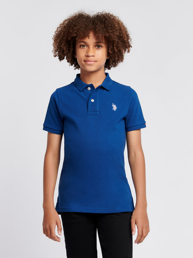 Boys Double Horsemen Polo Shirt in Navy Peony