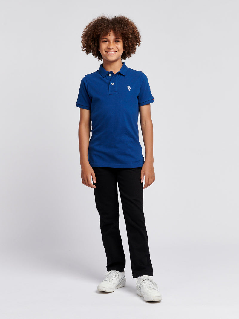 Boys Double Horsemen Polo Shirt in Navy Peony