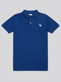 Boys Double Horsemen Polo Shirt in Navy Peony