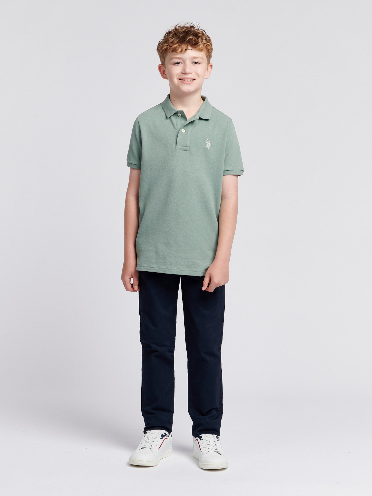 Boys Double Horsemen Polo Shirt in Chinois Green