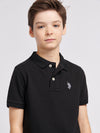 Boys Double Horsemen Polo Shirt in Black Bright White DHM