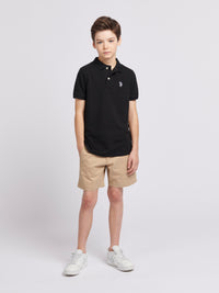 Boys Double Horsemen Polo Shirt in Black Bright White DHM