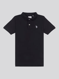 Boys Double Horsemen Polo Shirt in Black Bright White DHM