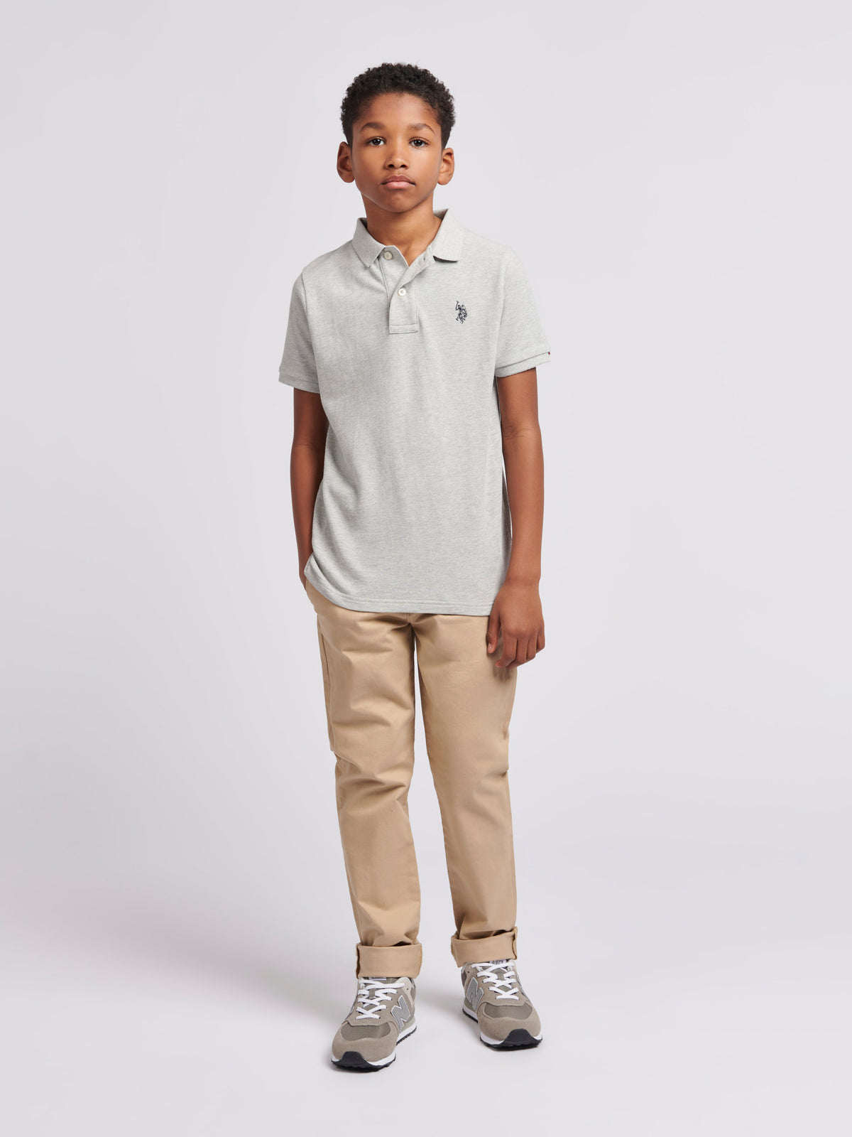 Boys Double Horsemen Polo Shirt in Mid Grey Marl