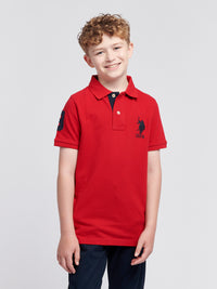 Boys Player 3 Pique Polo Shirt in Haute Red