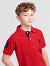 Boys Player 3 Pique Polo Shirt in Haute Red