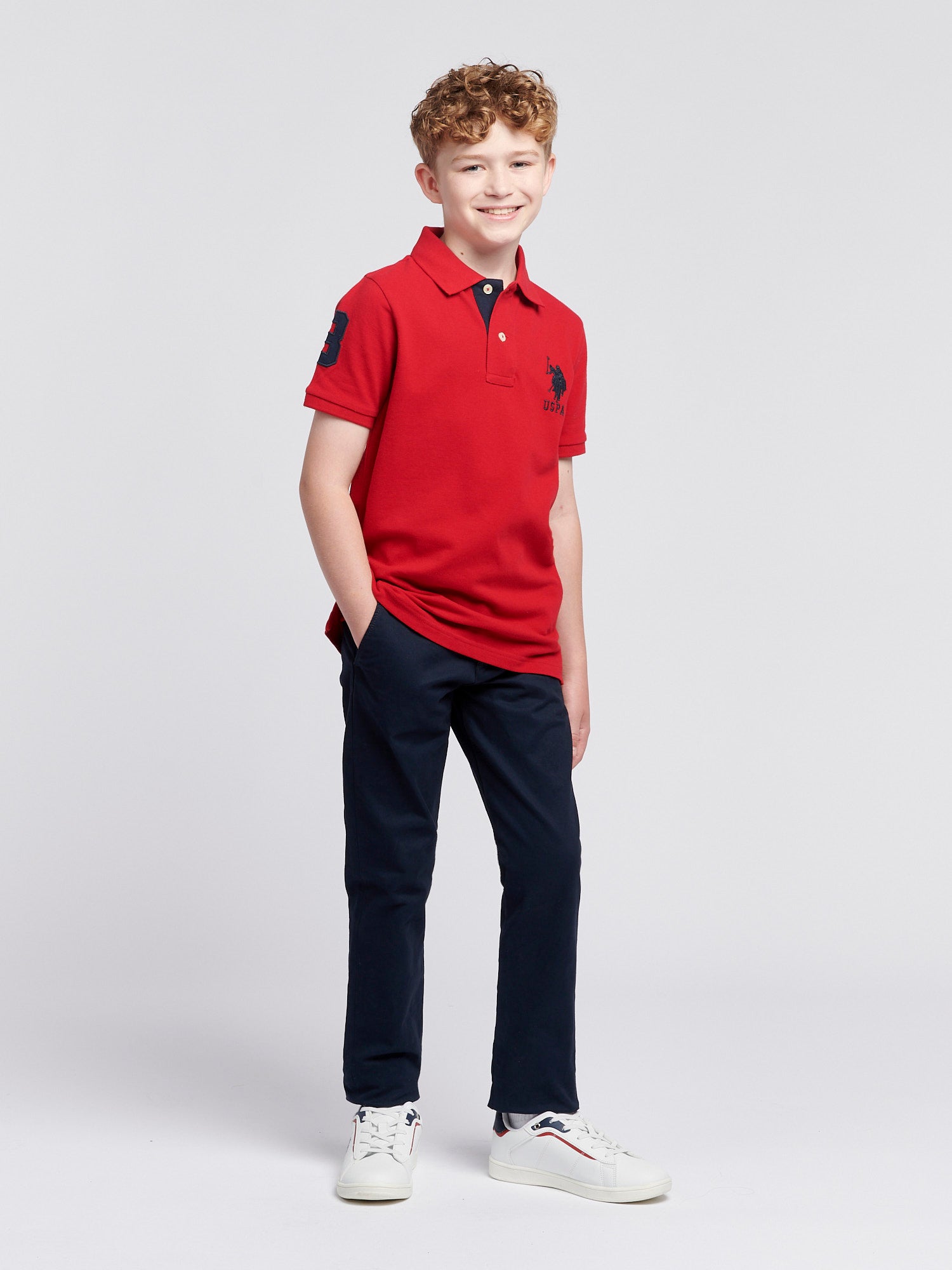 Boys Player 3 Pique Polo Shirt in Haute Red