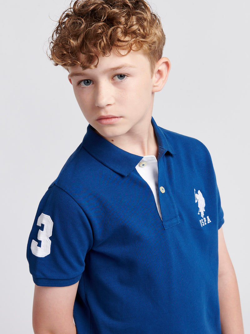 Boys Player 3 Pique Polo Shirt in Navy Peony