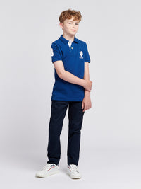 Boys Player 3 Pique Polo Shirt in Navy Peony