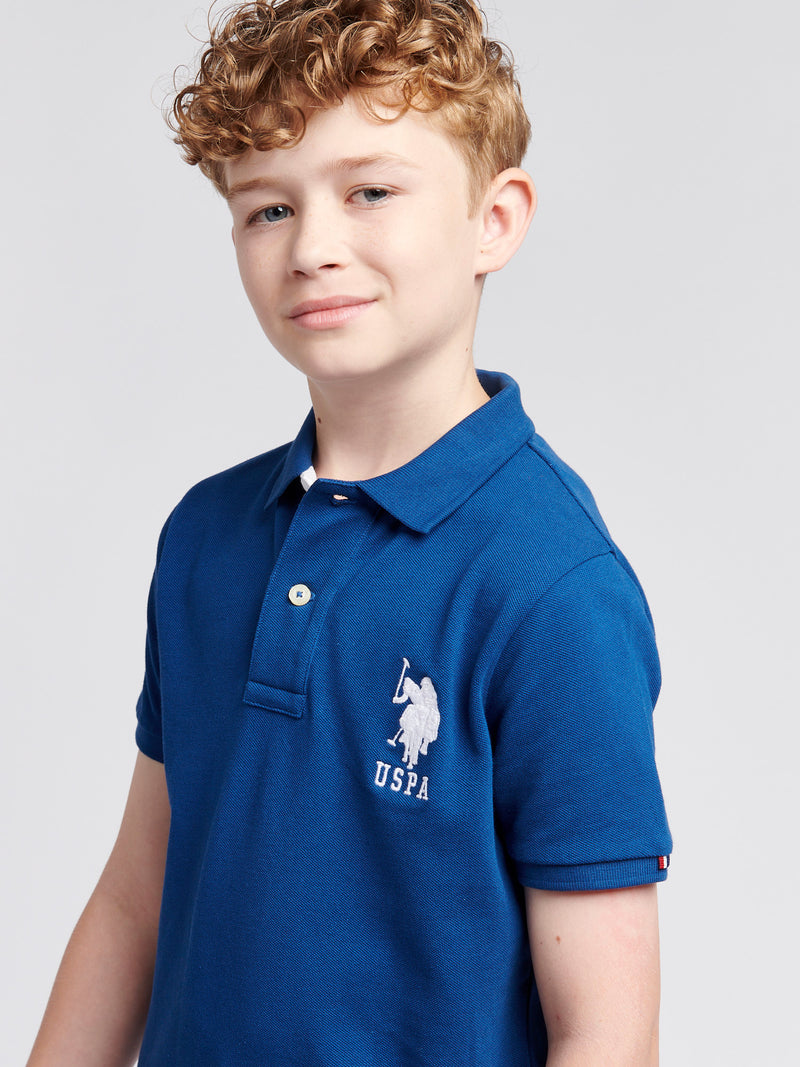 Boys Player 3 Pique Polo Shirt in Navy Peony