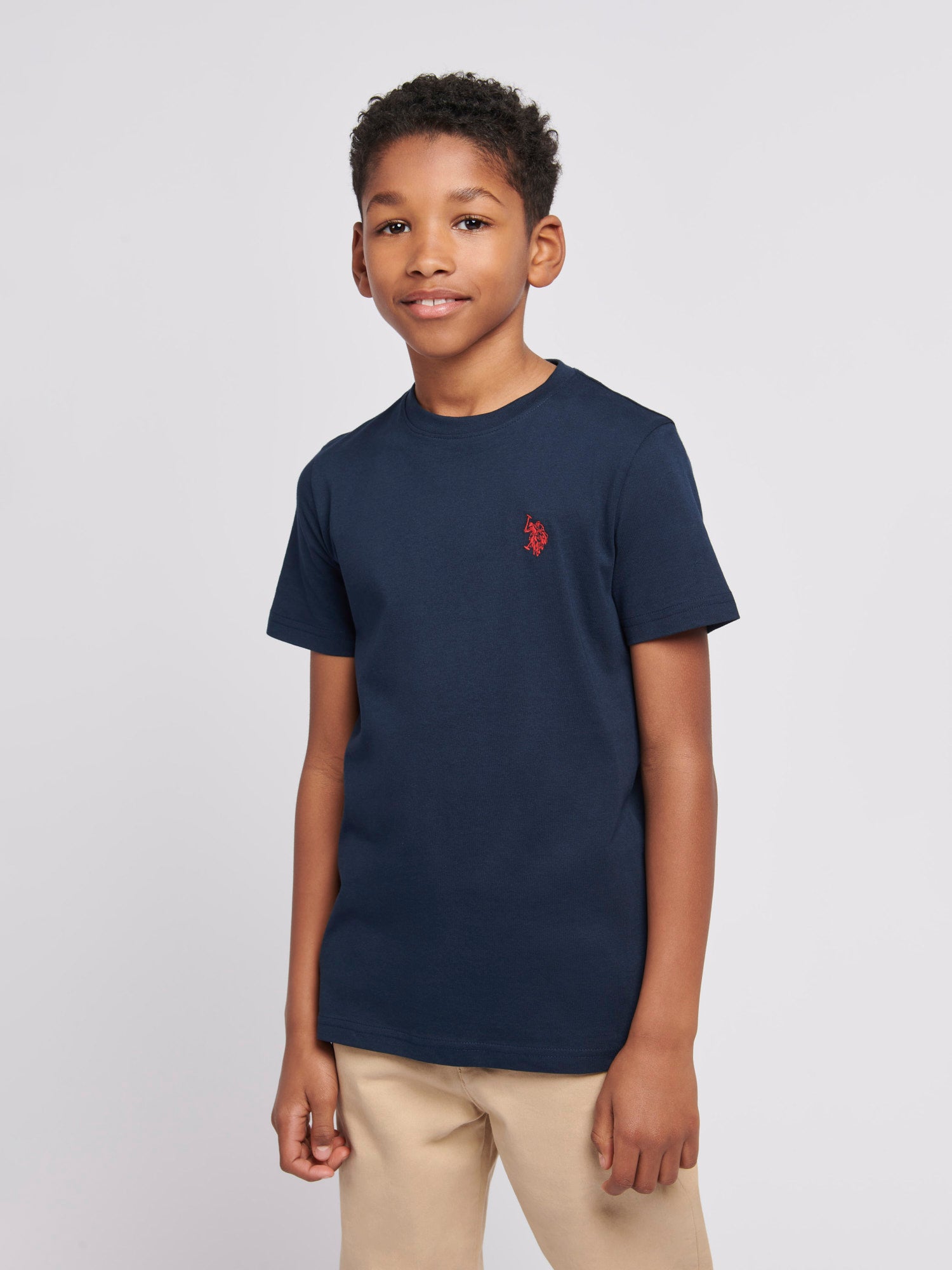 Boys Double Horsemen T-Shirt in Dark Sapphire Navy / Haute Red DHM