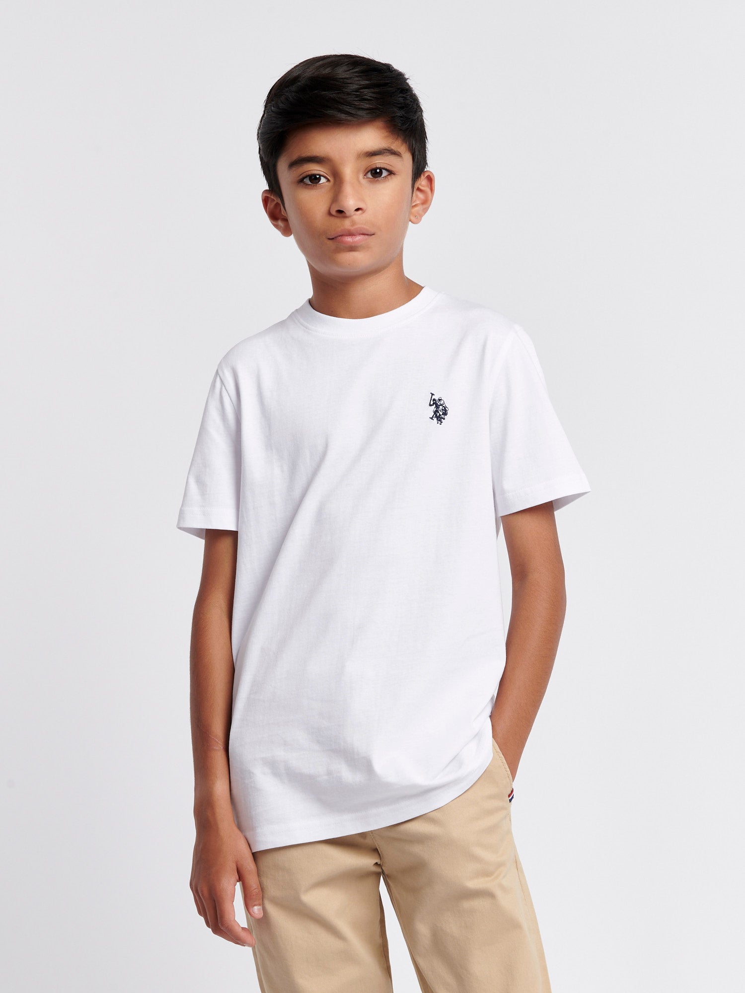 Boys Double Horsemen T-Shirt in White / Dark Sapphire Navy DHM