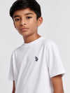 Boys Double Horsemen T-Shirt in White / Dark Sapphire Navy DHM