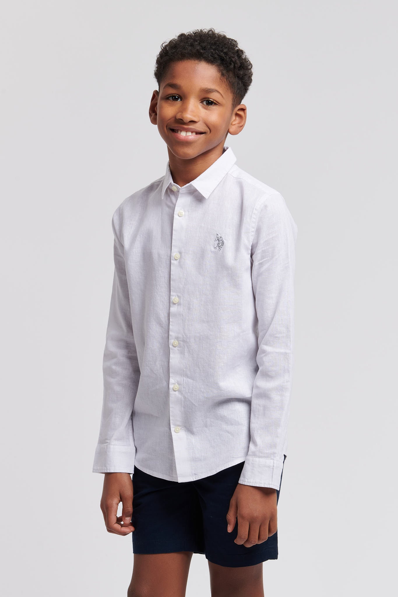 Boys Linen Blend Shirt in White / Harbour Mist DHM