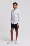 Boys Linen Blend Shirt in White / Harbour Mist DHM