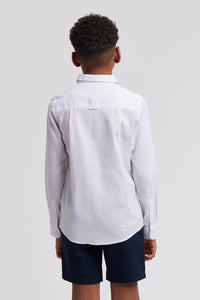 Boys Linen Blend Shirt in White / Harbour Mist DHM