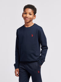 Boys Double Horsemen Sweatshirt in Dark Sapphire Navy / Haute Red DHM