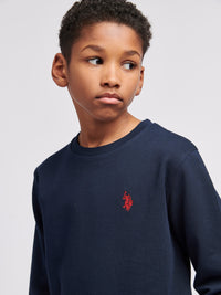 Boys Double Horsemen Sweatshirt in Dark Sapphire Navy / Haute Red DHM