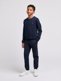 Boys Double Horsemen Sweatshirt in Dark Sapphire Navy / Haute Red DHM