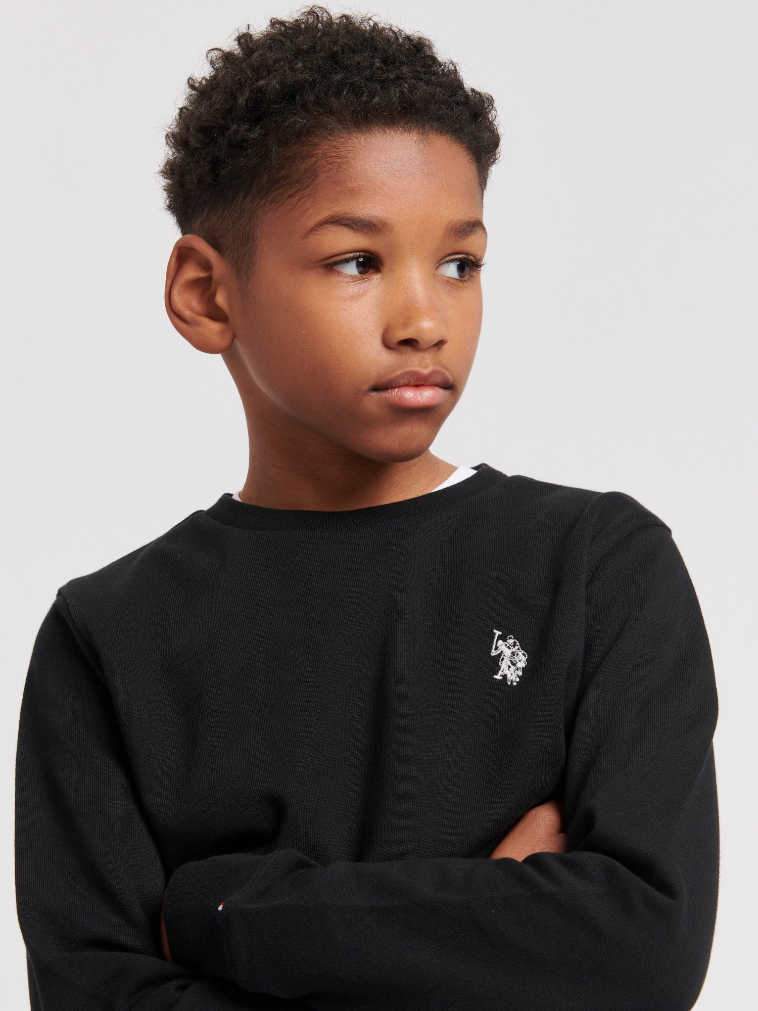 Boys Double Horsemen Sweatshirt in Black Bright White DHM