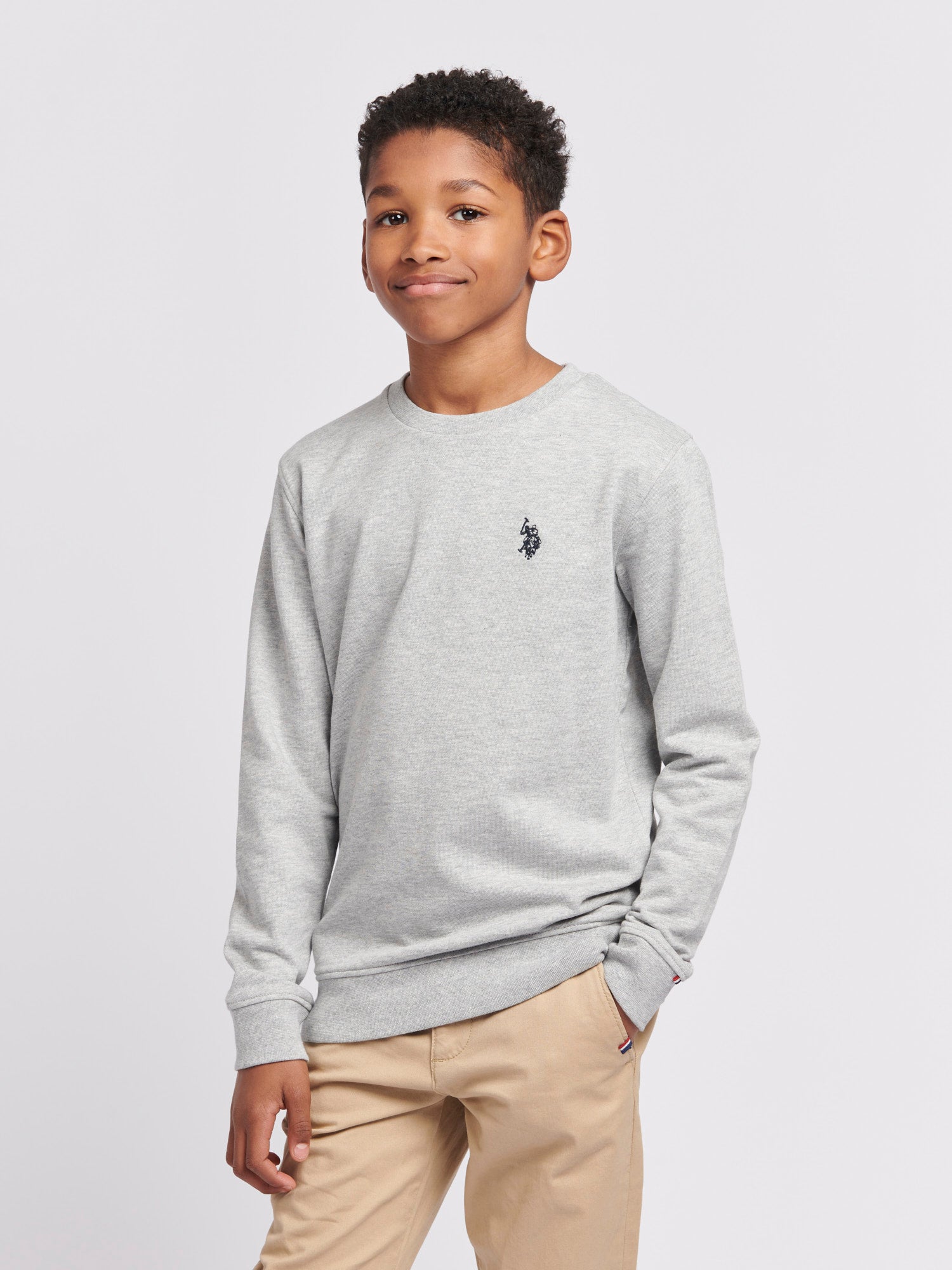 Boys Double Horsemen Sweatshirt in Mid Grey Marl