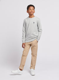 Boys Double Horsemen Sweatshirt in Mid Grey Marl