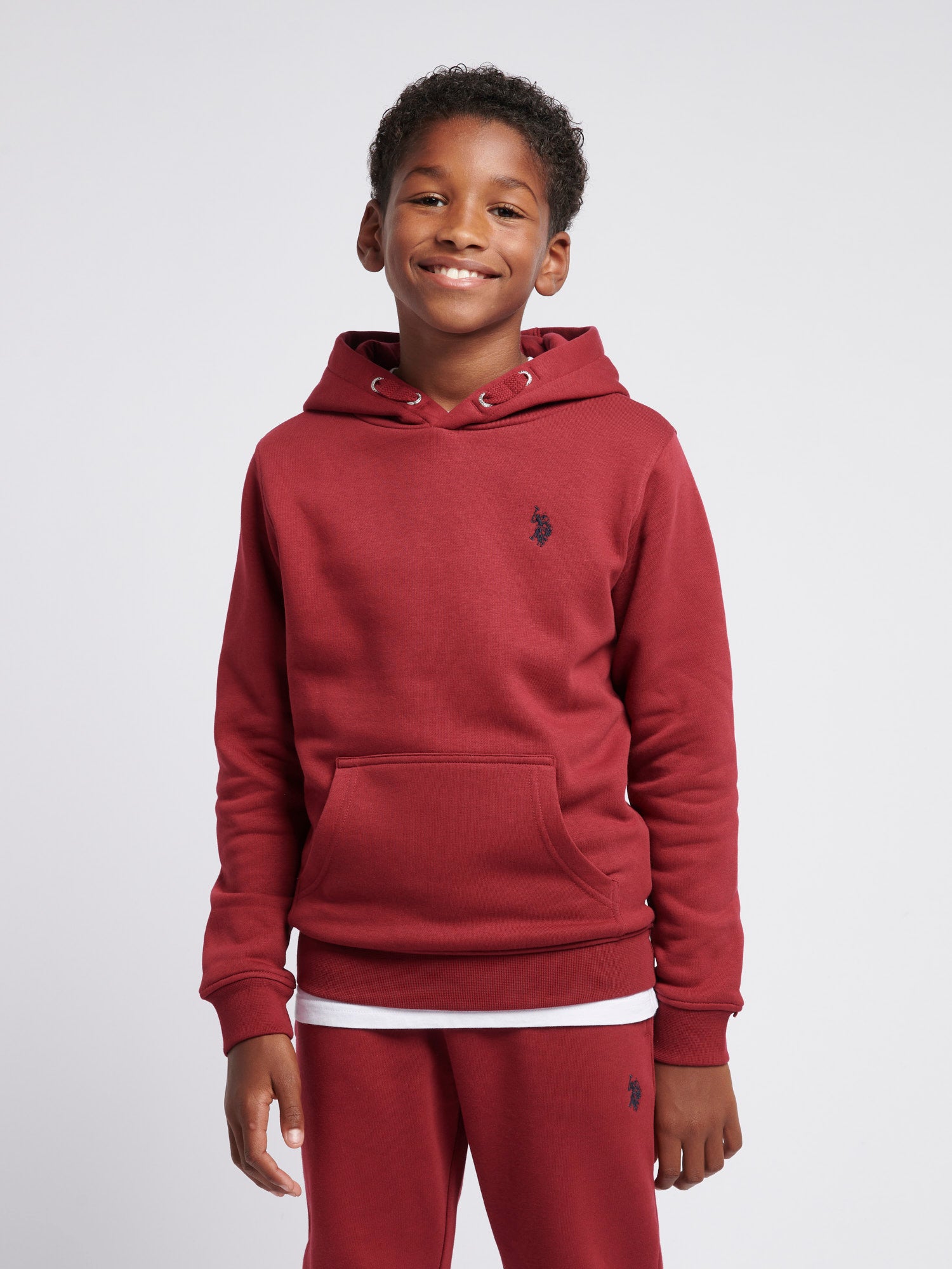 Boys Double Horsemen Brush Back Hoodie in Tibetan Red