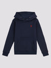 Boys Double Horsemen Brush Back Hoodie in Dark Sapphire Navy / Haute Red DHM