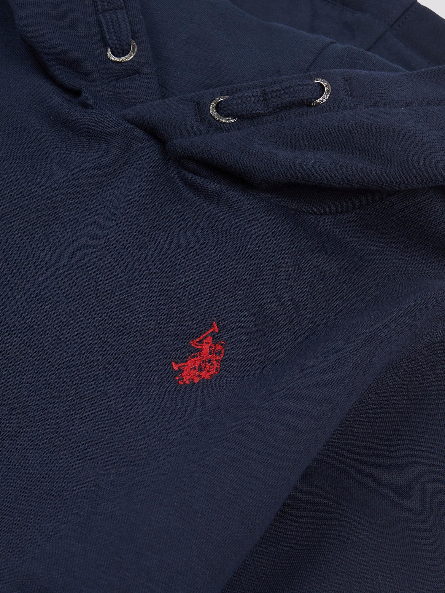 Boys Double Horsemen Brush Back Hoodie in Dark Sapphire Navy / Haute Red DHM