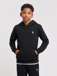 Boys Double Horsemen Brush Back Hoodie in Black Bright White DHM