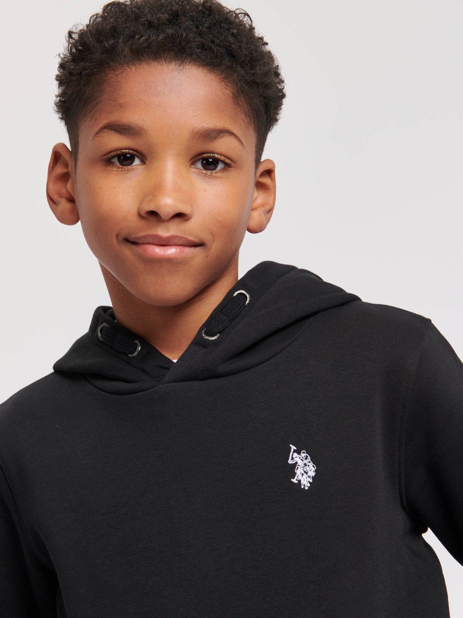 Boys Double Horsemen Brush Back Hoodie in Black Bright White DHM