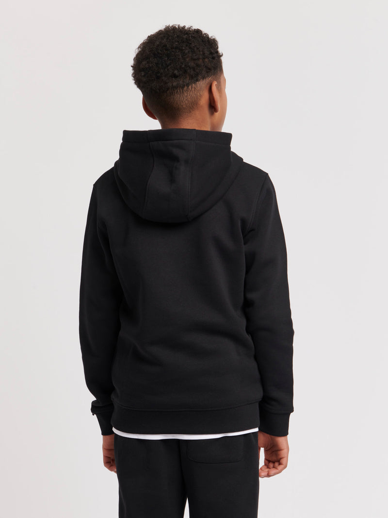 Boys Double Horsemen Brush Back Hoodie in Black Bright White DHM