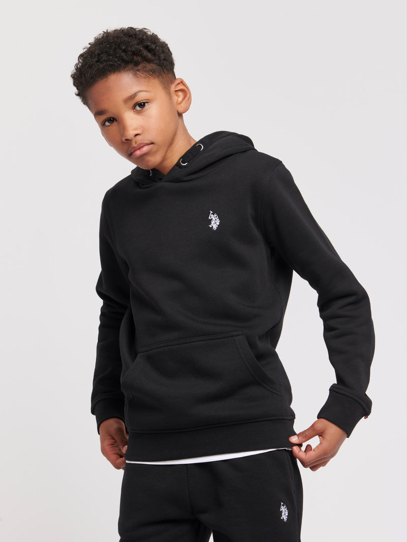 Boys Double Horsemen Brush Back Hoodie in Black Bright White DHM