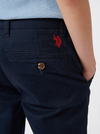 Boys Classic Chino in Dark Sapphire Navy / Haute Red DHM