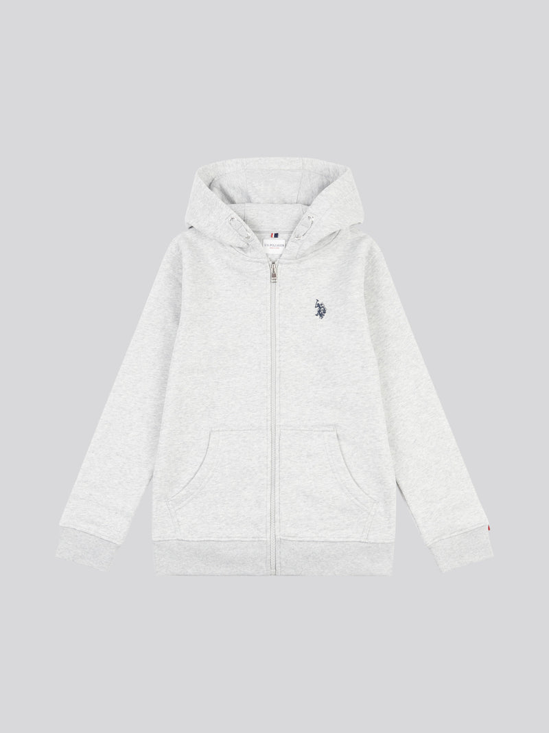 Boys Double Horsemen Zip Hoodie in Mid Grey Marl