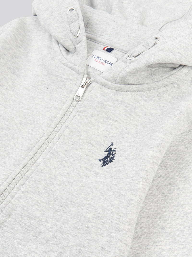 Boys Double Horsemen Zip Hoodie in Mid Grey Marl