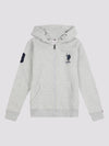 Boys Player 3 Zip Hoodie in Mid Grey Marl