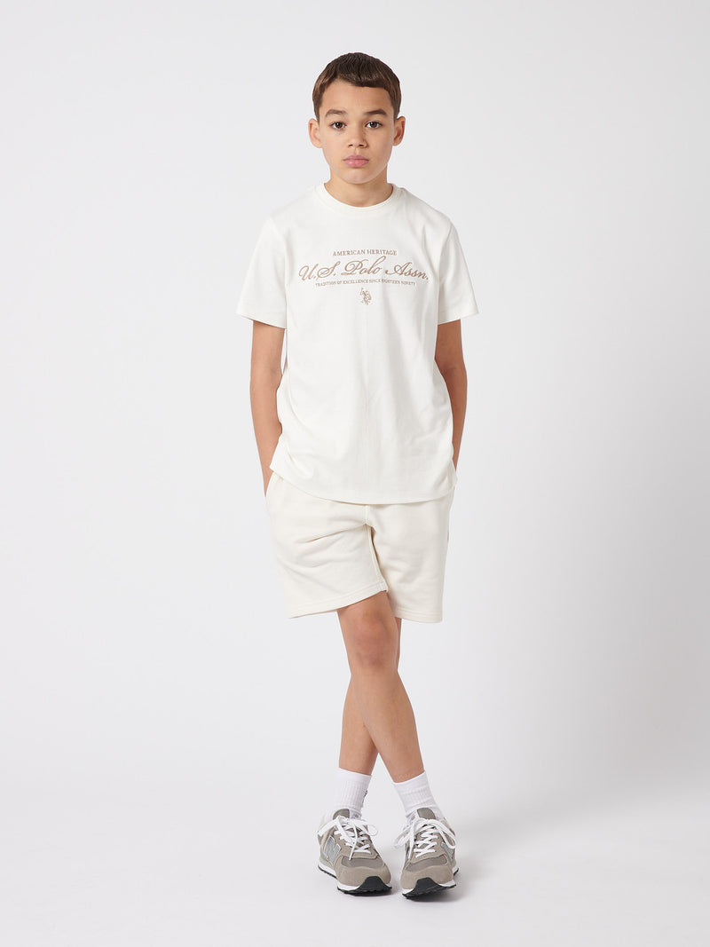 Boys Double Horsemen Sweat Shorts in Whisper White